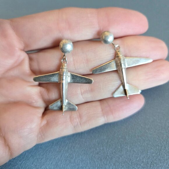 Sterling silver 925 airplanes dangling earrings. - Picture 5 of 5